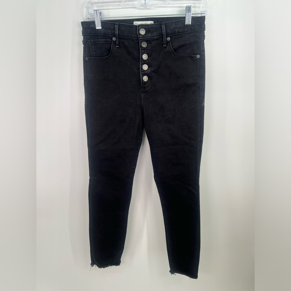 Abercrombie & Fitch black high rise super skinny ankle denim jeans rawhem 28 R - Picture 4 of 13